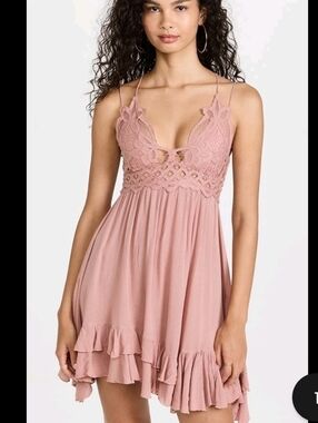 Free People Slip Dress Womens Rose Pink Mini Adella Lace Size Medium